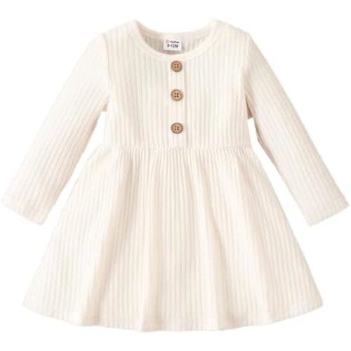 PATPAT Baby Toddler Girl Ribbed Knit Cotton Dress – Versatile Sleeveless Tank & Long Sleeve Dress