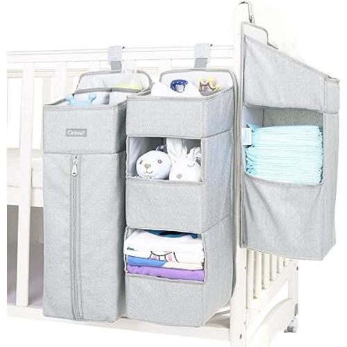 Orzbow 3-in-1 Hanging Diaper Organization Storage for Baby Essentials | Nursery Organizer and Baby Diaper Caddy | Hang on Crib, Changing Table or Wall, Light Gray