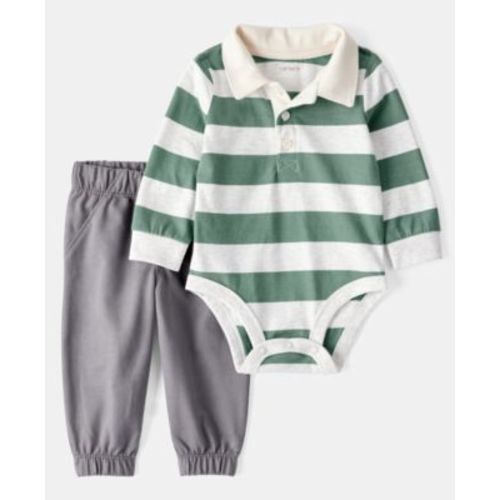 Baby Boys Striped Polo Bodysuit & Pull-On Pants, 2 Piece Set