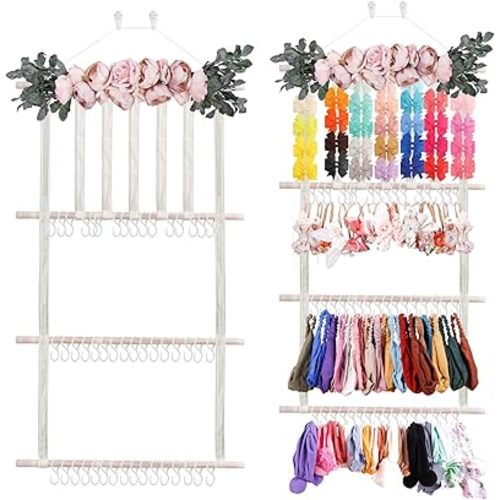 Headband Holder for Girls Hair Bows, Large Capacity Baby Headbands Organizer Storage Hair Clips Hanger Storage Flower Crown Bow Holder Wall Door Hanging Decor for Nursery Room