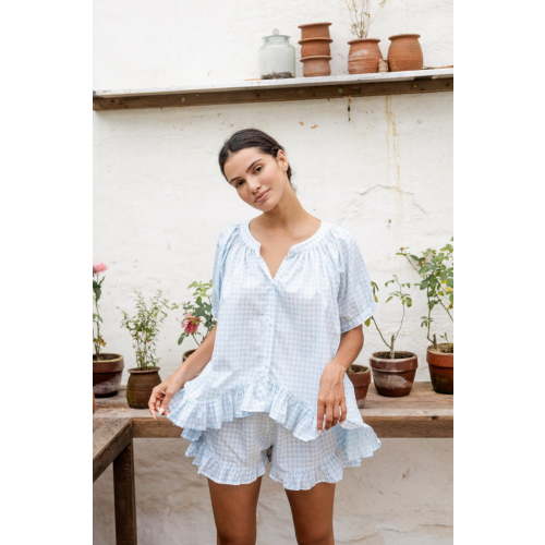 Sophie Sleep Set - Cotton - Gingham Pale Blue – Piyama USD