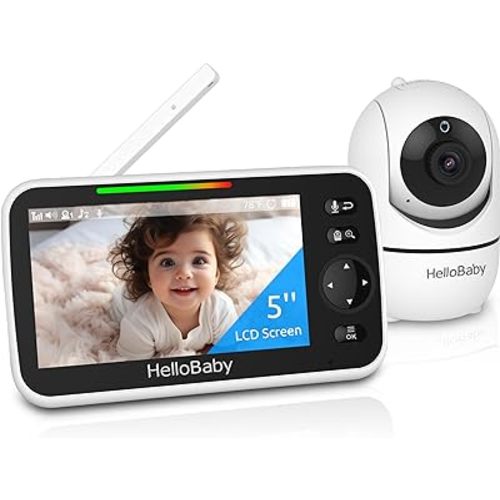 HelloBaby Baby Monitor, Upgrade 5''Sreen with 30-Hour Battery, Pan-Tilt-Zoom Video Baby Monitor with Camera and Audio, Night Vision, VOX, 2-Way Talk, 8 Lullabies and 1000ft Range No WiFi, Ideal Gifts