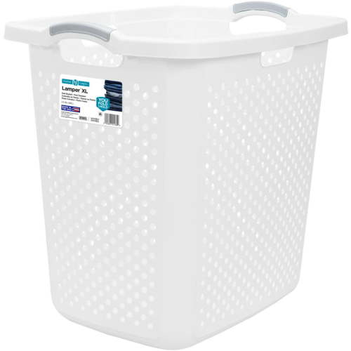 Home Logic 2.5 Bushel Extra Large Plastic Laundry Hamper, White, Adult / Tween