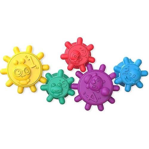 Baby Einstein Gears of Discovery Suction Cup Sensory Toys for Bath, Floor Play, Travel & More, 5pcs Multi-Color, BPA Free, 6 Months+