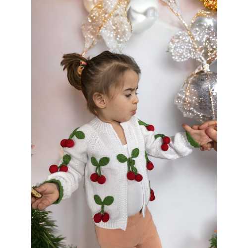 Knit Cherry Baby Cardigan Sweater, Handmade Kids Clothes,Sweater Cardigan for girls Outfit,Christmas Child Cardigan Gift