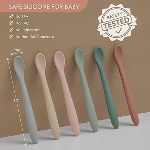6-Piece Silicone Baby Feeding Spoons, First Stage Infant Spoons, Soft-Tip Easy on Gums I Baby Training Spoon | Infant Utensils Feeding Supplies, Dishwasher & Boil-proof