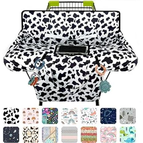 Shopping Cart Cover for Baby 2-in-1 High Chair Cover with Safety Harness Multifunctional Cow Pattern Cart Covers for Babies Soft Padded Grocery Cart Cover for Baby Boy Girl