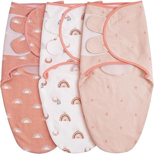 GLLQUEN BABY 3-Pack Organic Baby Swaddle Sleep Sacks for Newborn - Baby Swaddles 0-3 Months, Newborn Swaddling Sack, Rainbow & Sun, Infant Swaddle Blanket Wrap (Small/Medium)