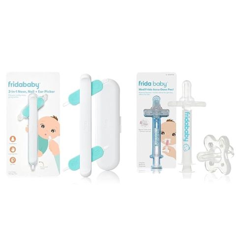 Frida Baby 3-in-1 Nose, Nail + Ear Picker + Frida Baby Medicine Pacifier, Medicine Syringe & Accu-Dose Pacifier - 3-in-1 Picker + MediFrida