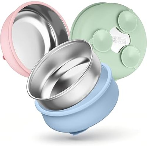 Stainless Steel Suction Bowls (Blue, Green, Pink)
