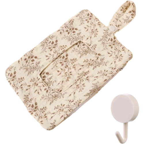 Portable Mommy Bag, Hanging Floral Tissue and Diaper Wet Wipes Dispenser for Stroller,Double-Layer Cotton Crepe Portable Wet Tissue Storage Bag for Travel,Reusable Wet Wipe Pouch (#2)