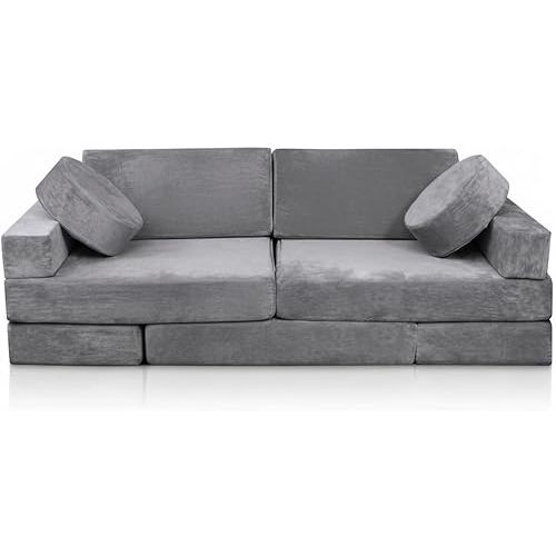 14pcs Modular Kids Play Couch, Steel Gray
