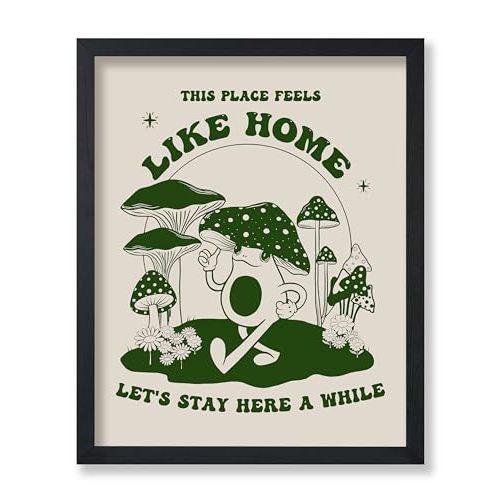 Poster Master This Place Feels Like Home Poster - Retro Mushroom Print - Groovy Frog Art - Positive Quotes Art - Green Trendy Art - Chic Boho Art - Living Room or Dorm Decor - 8x10 UNFRAMED Wall Art