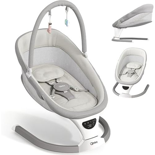 AMKE Baby Swing for Infants with Spacious & Breathable Mesh Seat - 5-Point Harness, Portable Swing Rocker, 5 Sway Speeds & 3 Timer, 12 Lullabies for Newborn 0-9 Months Max 20 Lbs