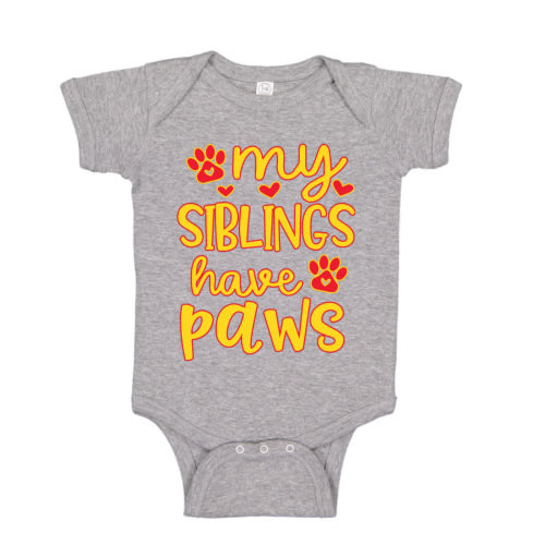 Wild Bobby, My Siblings Have Paws Funny Dog and Cat, Pop Culture, Baby Creeper Boys Girls Infant Bodysuit, Heather Grey, 6M