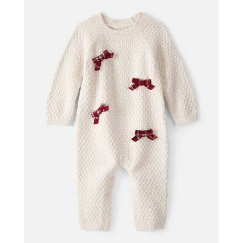 Baby Girl Bow Long-Sleeve Jumpsuit - White - Carter's | Carter's