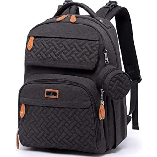 BabbleRoo Diaper Bag Backpack, Unisex Bags with Changing Pad, Pacifier Case & Stroller Straps, Multifunction Waterproof Travel Back Pack for Boys Girls, Black