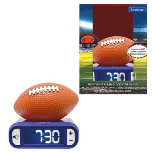 LEXIBOOK - Lexibook, American Football, Night Light Alarm Clock, Sounds and Melodies, Backlit LCD Screen, Luminescent, Snooze, Orange/Blue, RL800SO