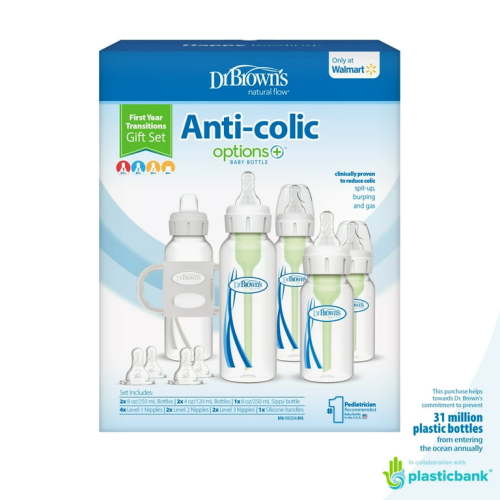 Dr. Brown's Anti-Colic Newborn Baby Bottle Gift Set, Clear with Gray, Plastic