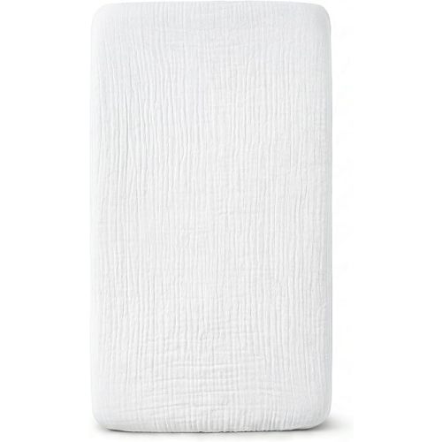 Muslin Bassinet Sheet Compatible with Mika Micky & Baby Delight Bedside Sleeper - 100% Cotton Rectangular Mattress Pad Cover (35"x20"), Breathable & Soft, Boho (1 Pack White)