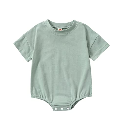 Merqwadd Baby Boy Girl Bubble Romper Infant Oversize Plain Crewneck T-Shirt Bodysuit Tops