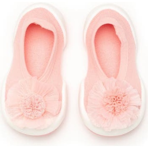 Toddler Sock Shoes Flat - Pompom Flower Pink, 5 W