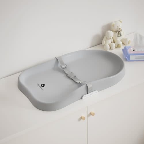 Giggleglow Baby Diaper Changing Pad with Adjustable Belt – Portable, Waterproof, Peanut-Shaped Design, Non-Slip Base for Table and Dresser, Grey