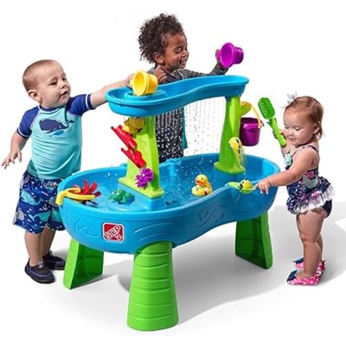 Step2 Rain Showers Splash Pond Toddler Water Table, Kids Water and Sand Activity Sensory Playset, Summer Outdoor Toys, 13 Piece Toy Accessories, For Toddles 1.5+ Years Old