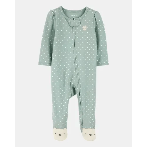 Baby Girl Polka Dot 2-Way Zip Cotton Sleep & Play Pajamas - Green | Carter's