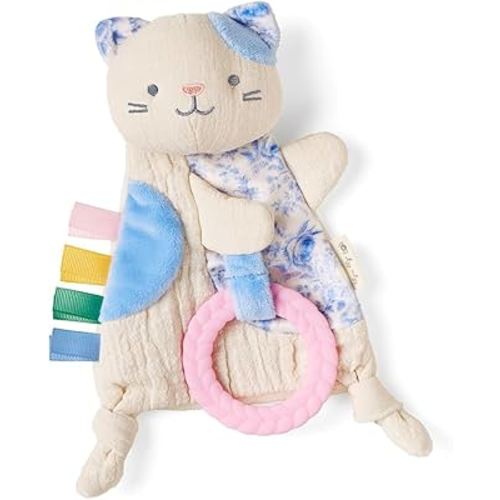 Itzy Ritzy - Bitzy Crinkle Sensory Toy Kitty with Crinkle Sound for Babies & Toddlers - Features Soft Braided Teething Ring & Textured Ribbons, Designed for Ages 0 Months and Up, Kitty