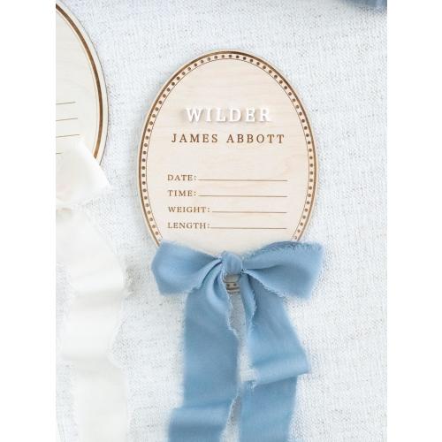 Baby Boy Birth Statistic Name Sign: Bow Hospital Plaque for Newborn with Ribbon