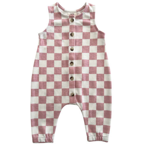 Strawberry Shortcake Checkerboard / Organic Bay Jumpsuit