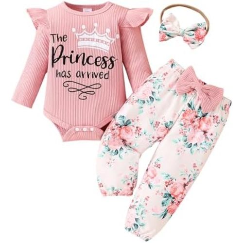 Baby Girl Clothes,Newborn Girl Outfit Long Sleeve Ruffle Romper Floral Long Pants Headband 3 PCS Fall Winter Clothing