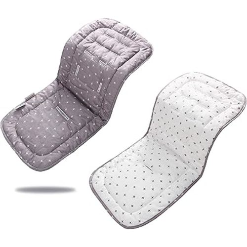 Baby Carriage Cushion, Universal Breathable Stroller Mat, Stroller Cushion for Strollers 100% Cotton, 34x78cm 1 Pack(White+Grey Cross)
