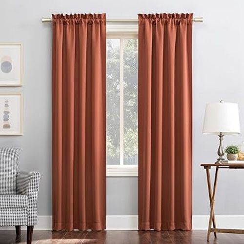 Sun Zero Easton Energy Saving Blackout Rod Pocket Curtain Panel, 40" x 84", Terracotta