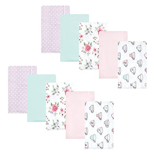 Hudson Baby Unisex Baby Cotton Flannel Burp Cloths, Tea Party, One Size