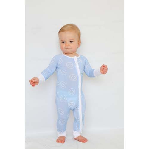 Blue Smiley Bamboo Romper
