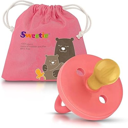 SWEETIE Rubber Pink Pacifier Natural Rubber Pacifier Rounded (0-6 Month, Pink)
