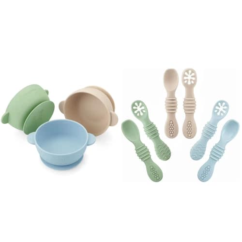 PandaEar 3 Pack Baby Bowls & 6 Pack Silicone Baby Spoons