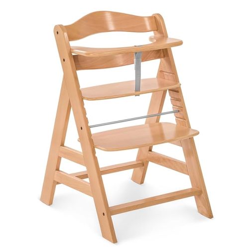 Hauck Alpha+ Grow Along Adjustable Wooden High Chair Seat with 5 Point Harness and Bumper Bar for Babies 6 Months and Up, Beechwood, Natural