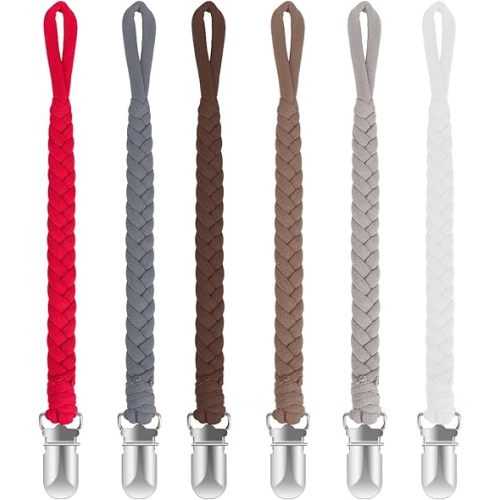 Pacifier Clip for Boys and Girls 6 Pack Baby Pacifier Holder Leash 100% Handmade Braided Fits All Pacifiers & Teething Toys Modern Unisex Baby Gift
