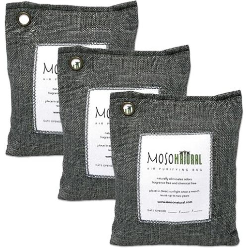 Moso Natural Air Purifying Bag 200g (3 Pack) Bamboo Charcoal Odor Absorber for Home & Car | Closet Odor Eliminator, Small Room Deodorizer & Car Air Freshener | Long Lasting Charcoal Bags Cover 90sqft