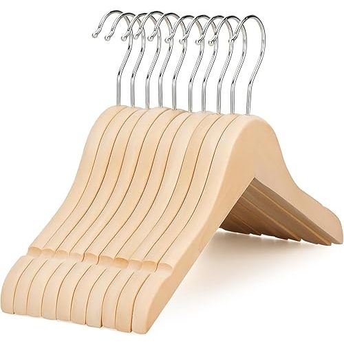 TOPIA HANGER Unfinished/Natural Kids Children Baby Wood Wooden Clothes Dress Shirt Hangers with No Painting - 360°Stronger Flexible Hook- Extra Smoothly Cut Notches, 10 Pack CT09N