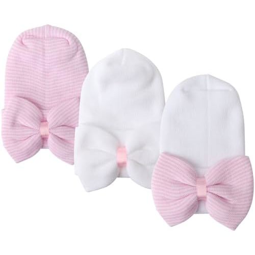 DRESHOW BQUBO Newborn Hospital Hat Infant Baby Hat Toddler Beanie Hat with Big Bow Baby Nursery Caps