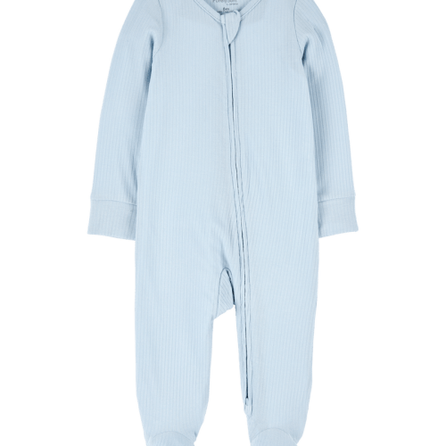 Blue Baby Boy Solid 2-Way Zip PurelySoft Sleeper Pyjamas - Blue | Carter’s Oshkosh Canada