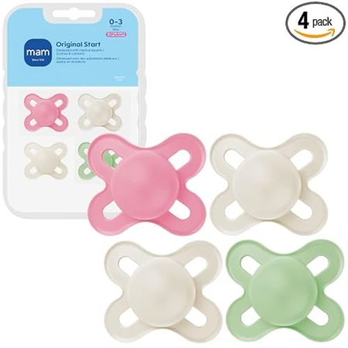 MAM Original Start Baby Pacifiers 0-3 Mths Skin Soft Silicone, 4 Pack