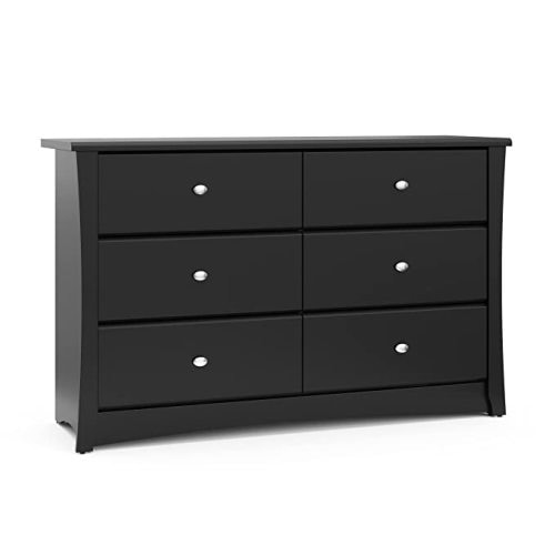 Storkcraft Crescent 6 Drawer Double Dresser (Black) – GREENGUARD Gold Certified, Dresser For Nursery, 6 Drawer Dresser, Kids Dresser, Nursery Dresser Drawer Organizer, Chest of Drawers
