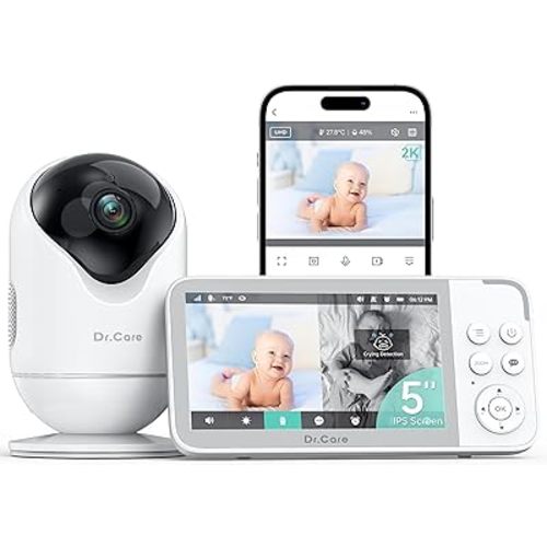 VistaView Smart WiFi Baby Monitor - 5” 1080P Split Screen & 2K Camera App Control, Cry & Motion Alerts, HD Night Vision, 5000mAh Battery, 2-Way Talk, Multi-User, Triple Security, 1279ft Range