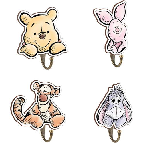 Winnie Nursery Decor, 4Pcs Kids Pooh Wall Hooks Wooden Wall Hooks Wooden Hooks, Winnie Nursery Hook Cute Towel Hanger, The Pooh Home Decoration