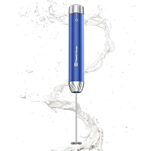 Maestri House Rechargeable Milk Frother with Stepless Speed Control, Handheld Electric Foam Maker Waterproof Drink Mixer Foamer with Stainless Steel Stand & Detachable Whisks for Lattes, Cappuccino